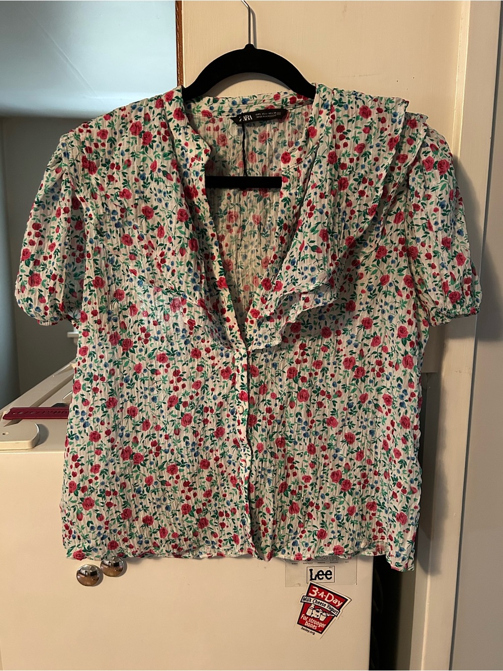 Zara Floral Print Ruffle Collar Blouse Large